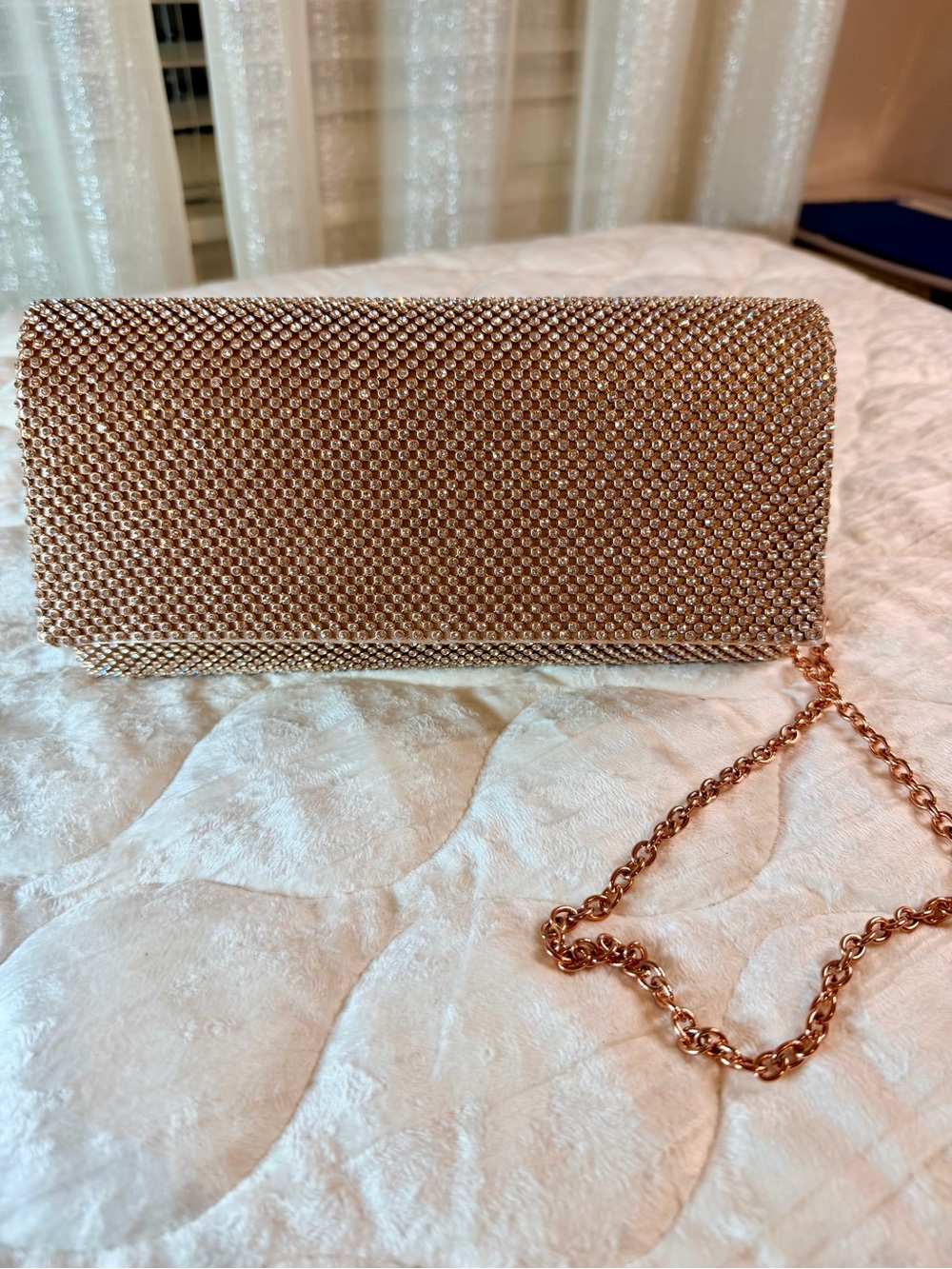 Charming Charlie RSVP Rose Gold Rhinestone Evening Clutch Crossbody